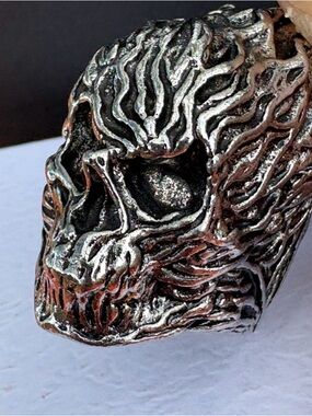 Textured Silver and Bronze Skull Sculpture Accent